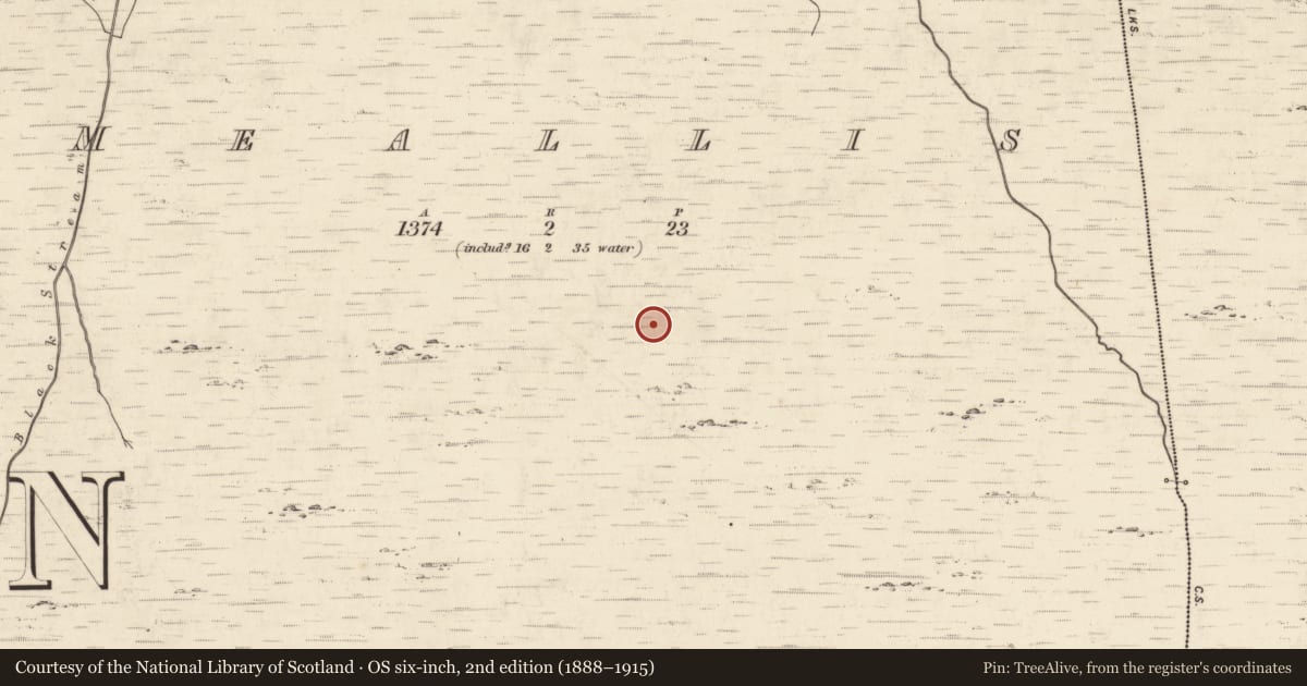 Ordnance Survey six-inch map, 2nd edition (1888–1915) covering the location of Hut site, Meallis, County Kerry, with a pin at the register's coordinates