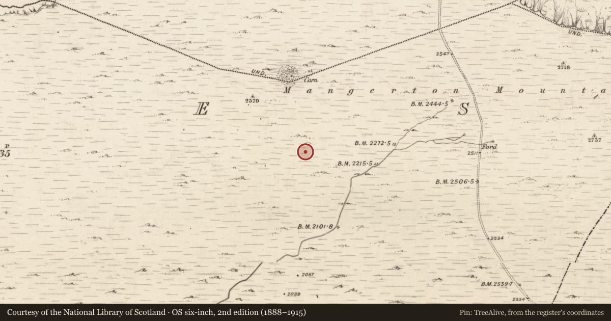 Ordnance Survey six-inch map, 2nd edition (1888–1915) covering the location of Hut site, Cores, County Kerry, with a pin at the register's coordinates