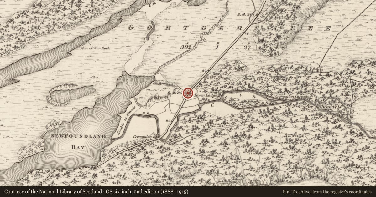 Ordnance Survey six-inch map, 2nd edition (1888–1915) covering the location of Building, Gortderraree, County Kerry, with a pin at the register's coordinates