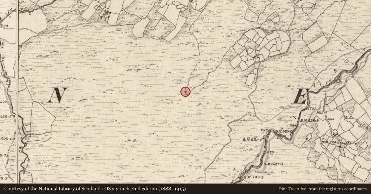 Ordnance Survey six-inch map, 2nd edition (1888–1915) covering the location of Fulacht fia, Coolies, County Kerry, with a pin at the register's coordinates