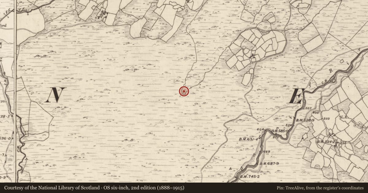 Ordnance Survey six-inch map, 2nd edition (1888–1915) covering the location of Fulacht fia, Coolies, County Kerry, with a pin at the register's coordinates