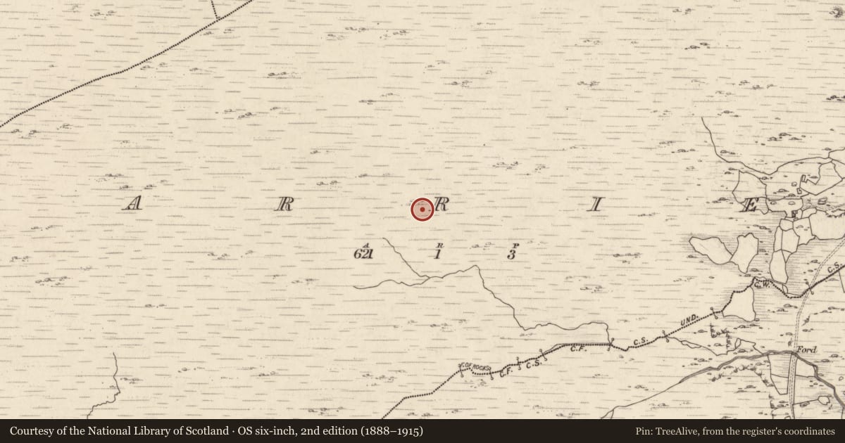 Ordnance Survey six-inch map, 2nd edition (1888–1915) covering the location of Hut site, Garries, County Kerry, with a pin at the register's coordinates