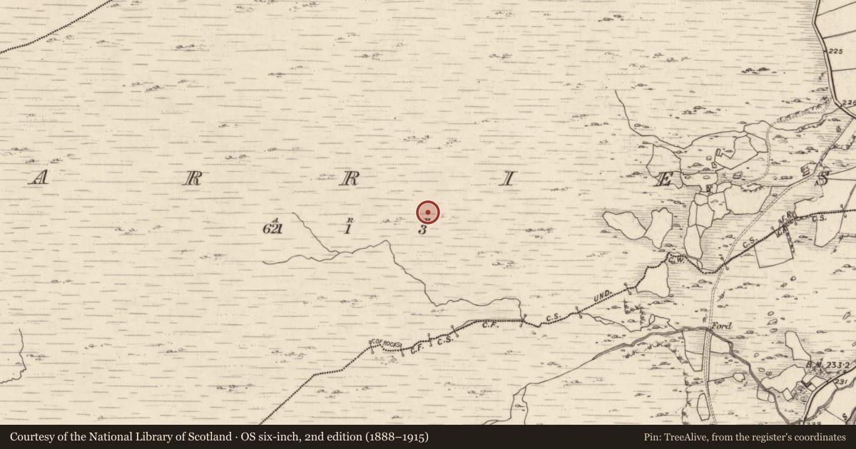 Ordnance Survey six-inch map, 2nd edition (1888–1915) covering the location of Hut site, Garries, County Kerry, with a pin at the register's coordinates