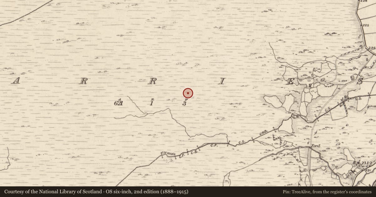 Ordnance Survey six-inch map, 2nd edition (1888–1915) covering the location of Hut site, Garries, County Kerry, with a pin at the register's coordinates