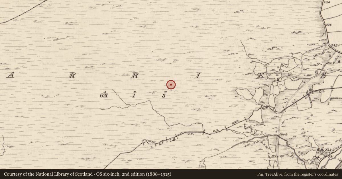Ordnance Survey six-inch map, 2nd edition (1888–1915) covering the location of Hut site, Garries, County Kerry, with a pin at the register's coordinates