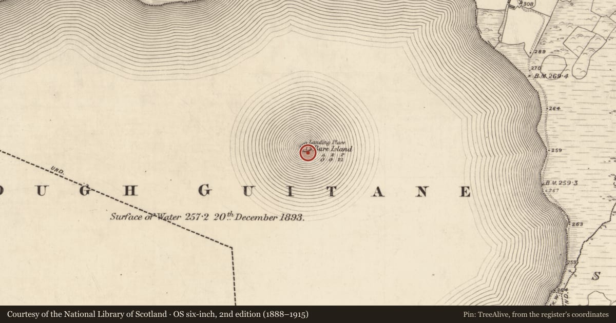 Ordnance Survey six-inch map, 2nd edition (1888–1915) covering the location of Crannog, Dromdiralough, County Kerry, with a pin at the register's coordinates