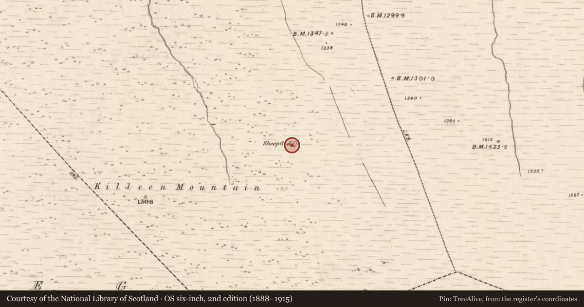 Ordnance Survey six-inch map, 2nd edition (1888–1915) covering the location of Enclosure, Doocarrig More, County Kerry, with a pin at the register's coordinates