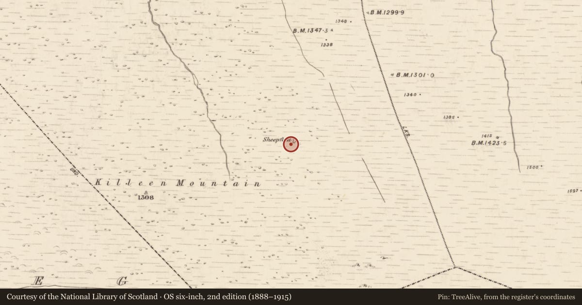 Ordnance Survey six-inch map, 2nd edition (1888–1915) covering the location of Hut site, Doocarrig More, County Kerry, with a pin at the register's coordinates