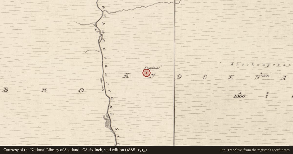 Ordnance Survey six-inch map, 2nd edition (1888–1915) covering the location of Hut site, Knocknagowan, County Kerry, with a pin at the register's coordinates