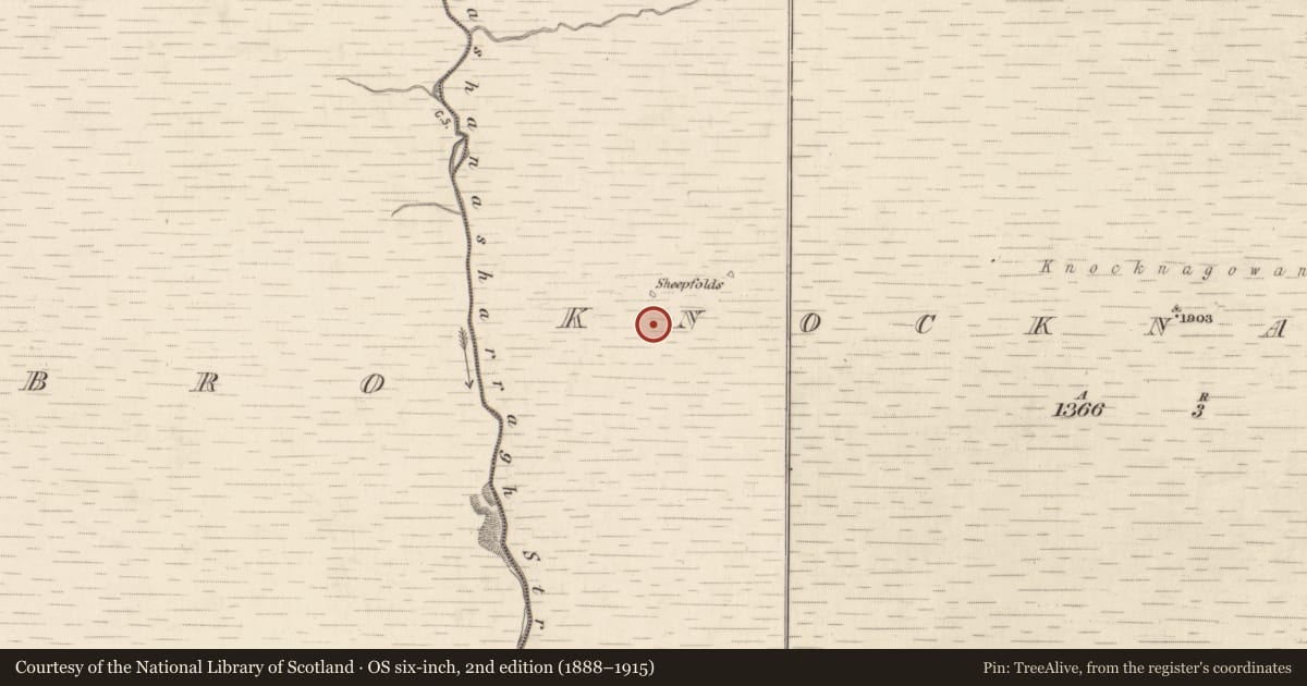 Ordnance Survey six-inch map, 2nd edition (1888–1915) covering the location of Hut site, Knocknagowan, County Kerry, with a pin at the register's coordinates