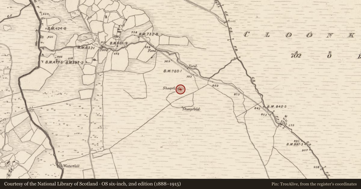 Ordnance Survey six-inch map, 2nd edition (1888–1915) covering the location of Hut site, Coomacullen, County Kerry, with a pin at the register's coordinates