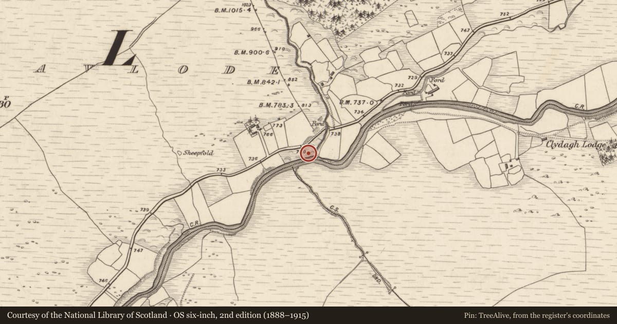Ordnance Survey six-inch map, 2nd edition (1888–1915) covering the location of Kiln - lime, Derrymaclavlode, County Kerry, with a pin at the register's coordinates