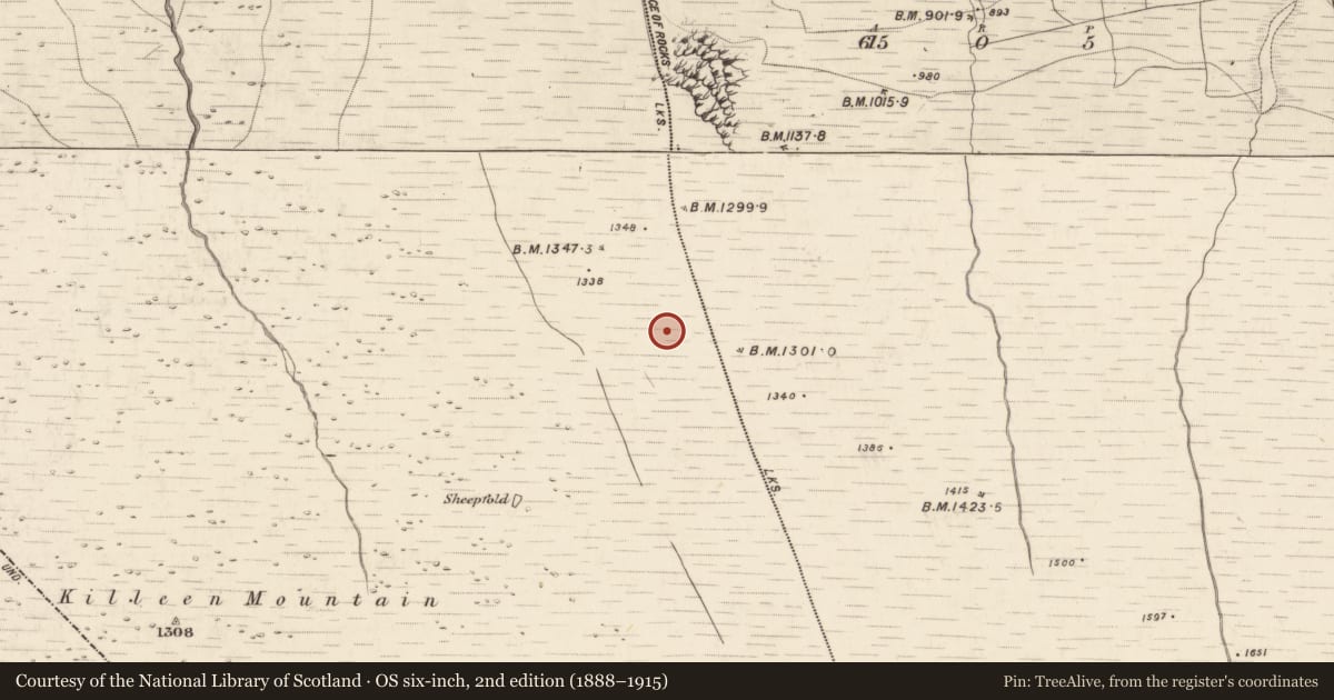 Ordnance Survey six-inch map, 2nd edition (1888–1915) covering the location of Hut site, Doocarrig More, County Kerry, with a pin at the register's coordinates