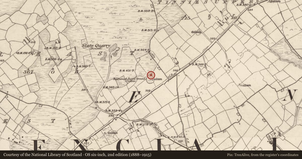 Ordnance Survey six-inch map, 2nd edition (1888–1915) covering the location of Hut site, Cool East, County Kerry, with a pin at the register's coordinates