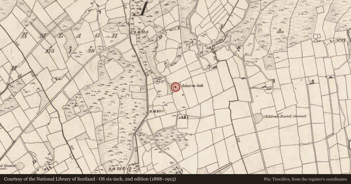 Ordnance Survey six-inch map, 2nd edition (1888–1915) covering the location of Ringfort - cashel, Kimego West, County Kerry, with a pin at the register's coordinates