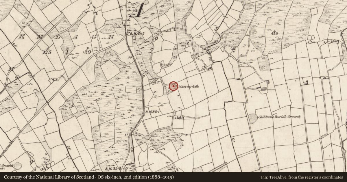Ordnance Survey six-inch map, 2nd edition (1888–1915) covering the location of Hut site, Kimego West, County Kerry, with a pin at the register's coordinates