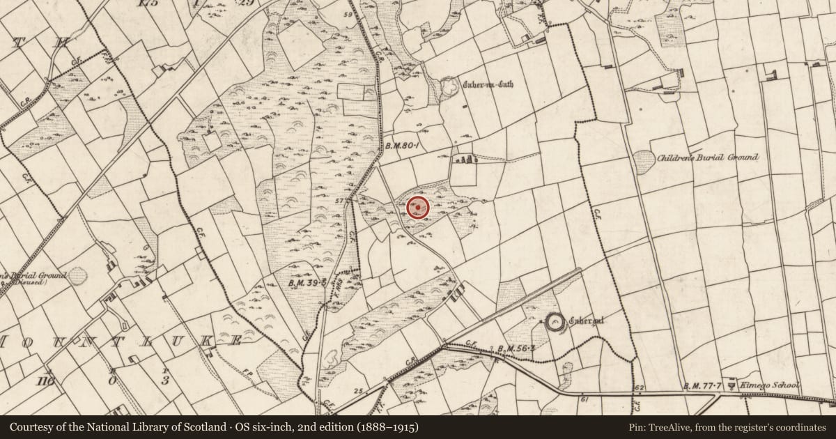 Ordnance Survey six-inch map, 2nd edition (1888–1915) covering the location of Souterrain, Kimego West, County Kerry, with a pin at the register's coordinates