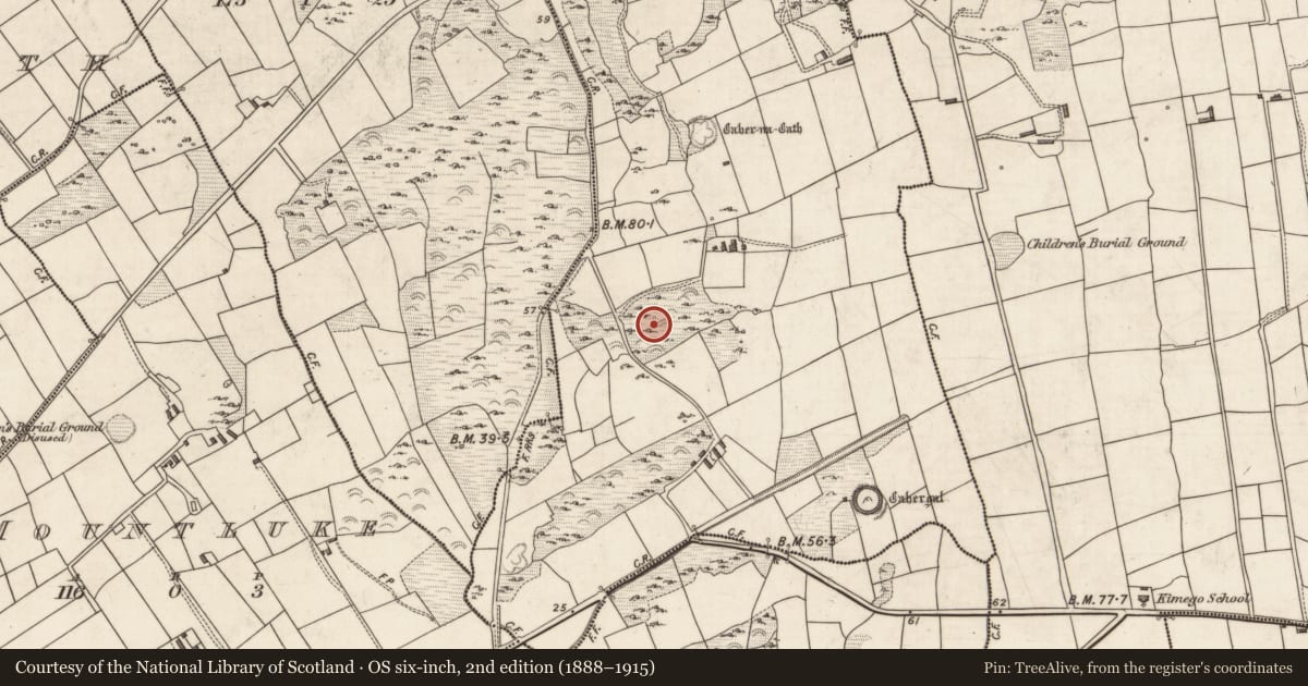 Ordnance Survey six-inch map, 2nd edition (1888–1915) covering the location of House - early medieval, Kimego West, County Kerry, with a pin at the register's coordinates