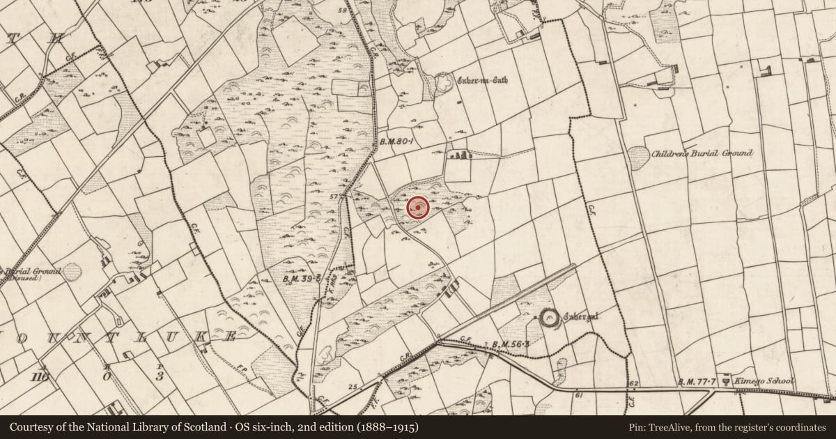 Ordnance Survey six-inch map, 2nd edition (1888–1915) covering the location of House - early medieval, Kimego West, County Kerry, with a pin at the register's coordinates