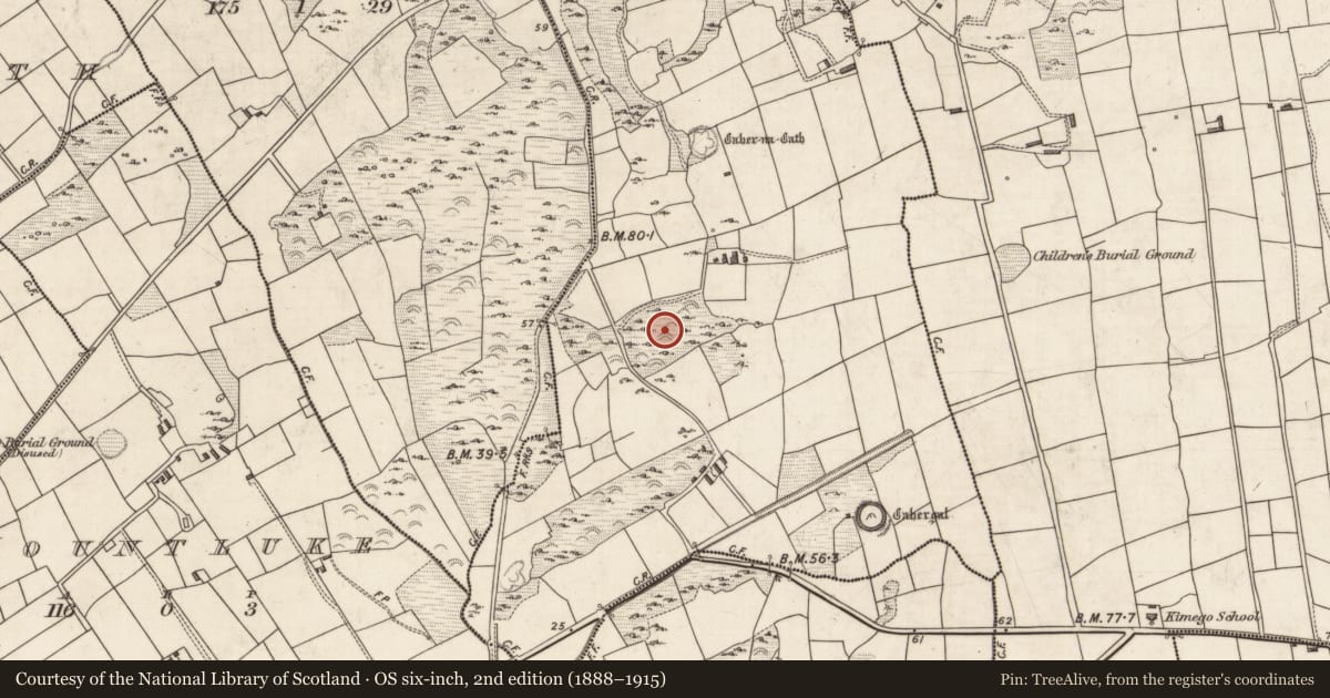 Ordnance Survey six-inch map, 2nd edition (1888–1915) covering the location of House - early medieval, Kimego West, County Kerry, with a pin at the register's coordinates