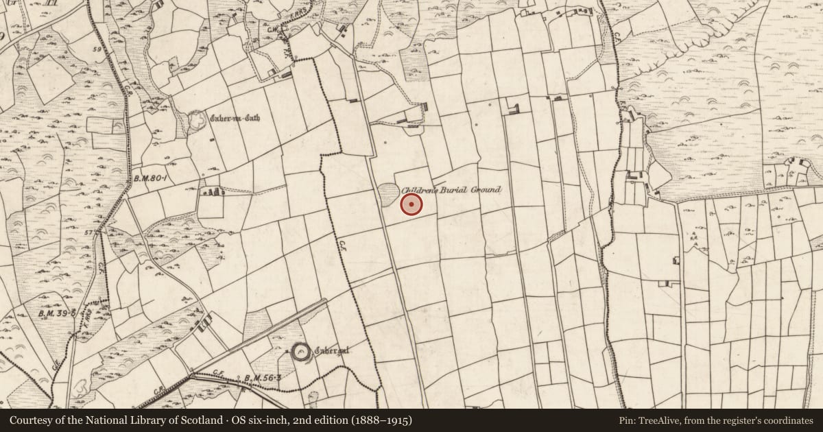 Ordnance Survey six-inch map, 2nd edition (1888–1915) covering the location of Standing stone - pair, Kimego East, County Kerry, with a pin at the register's coordinates