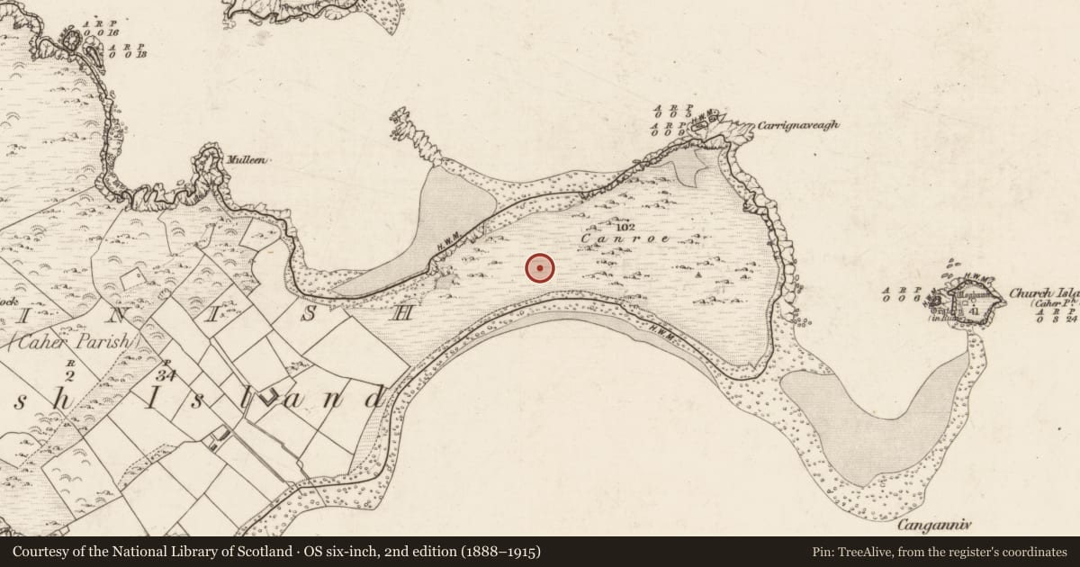 Ordnance Survey six-inch map, 2nd edition (1888–1915) covering the location of House - early medieval, Beginish, County Kerry, with a pin at the register's coordinates