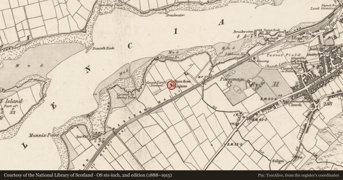 Ordnance Survey six-inch map, 2nd edition (1888–1915) covering the location of Leacht, Garranebane, County Kerry, with a pin at the register's coordinates