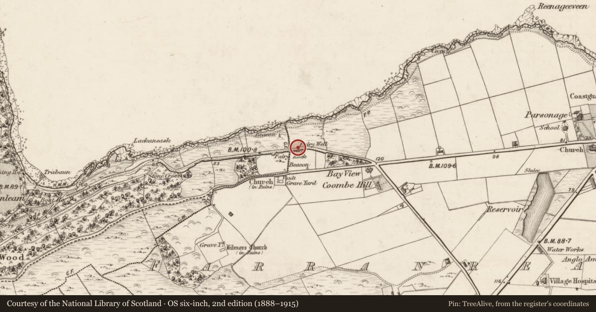 Ordnance Survey six-inch map, 2nd edition (1888–1915) covering the location of Well, Farranreagh, County Kerry, with a pin at the register's coordinates