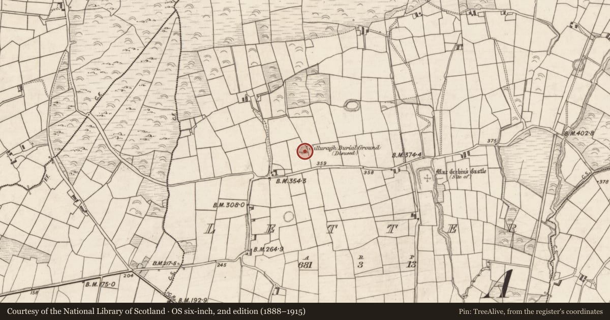 Ordnance Survey six-inch map, 2nd edition (1888–1915) covering the location of Ogham stone, Letter, County Kerry, with a pin at the register's coordinates