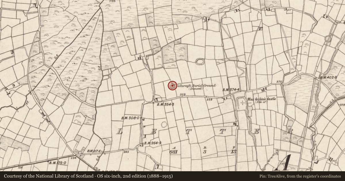 Ordnance Survey six-inch map, 2nd edition (1888–1915) covering the location of Leacht, Letter, County Kerry, with a pin at the register's coordinates