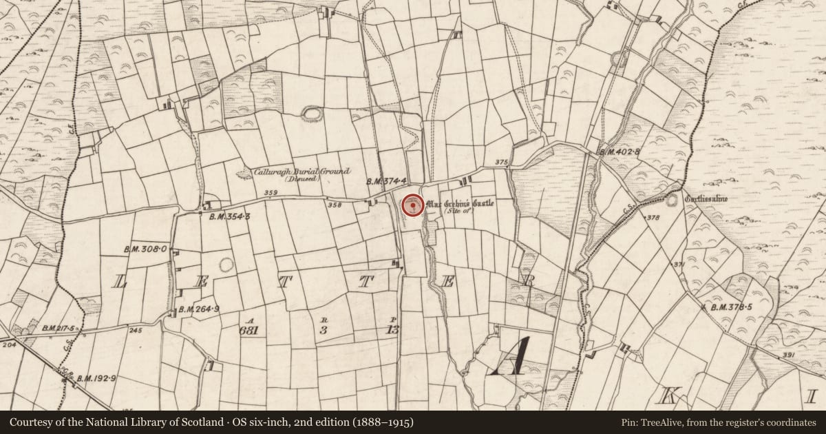 Ordnance Survey six-inch map, 2nd edition (1888–1915) covering the location of Castle - unclassified, Letter, County Kerry, with a pin at the register's coordinates