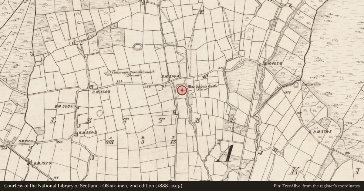 Ordnance Survey six-inch map, 2nd edition (1888–1915) covering the location of Earthwork, Letter, County Kerry, with a pin at the register's coordinates