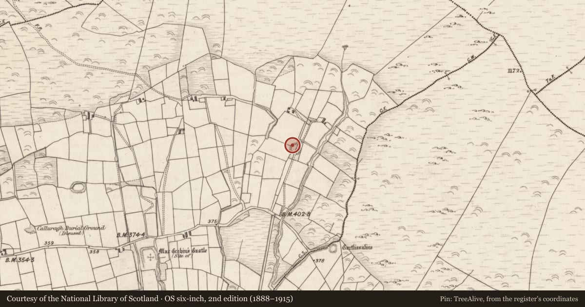 Ordnance Survey six-inch map, 2nd edition (1888–1915) covering the location of Souterrain, Letter, County Kerry, with a pin at the register's coordinates