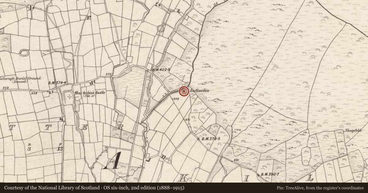 Ordnance Survey six-inch map, 2nd edition (1888–1915) covering the location of Ringfort - rath, Killoe, County Kerry, with a pin at the register's coordinates