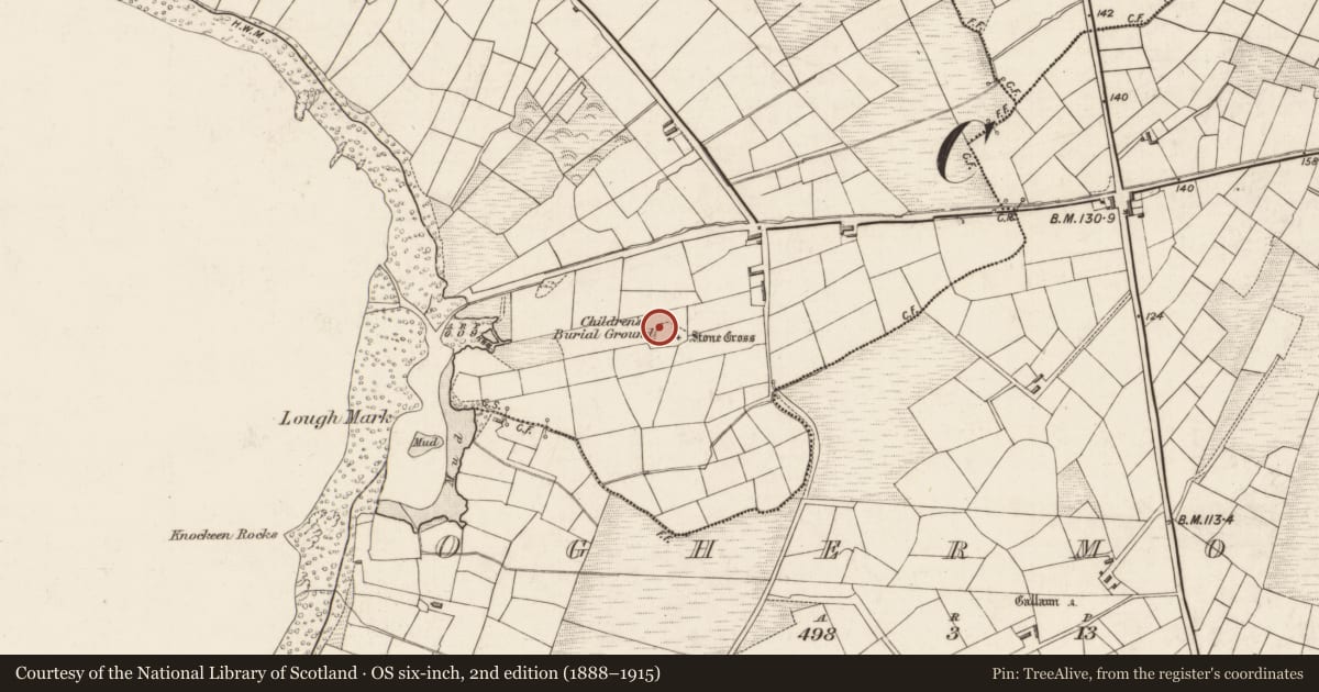 Ordnance Survey six-inch map, 2nd edition (1888–1915) covering the location of Hut site, Reenard, County Kerry, with a pin at the register's coordinates