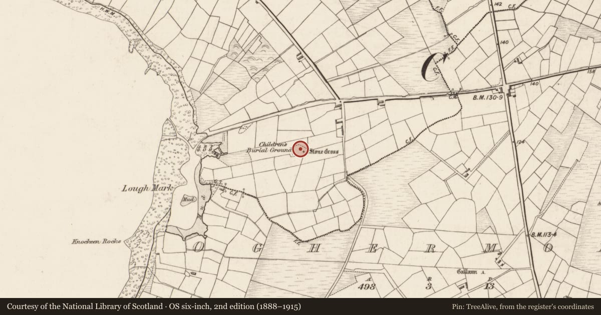 Ordnance Survey six-inch map, 2nd edition (1888–1915) covering the location of Souterrain, Reenard, County Kerry, with a pin at the register's coordinates
