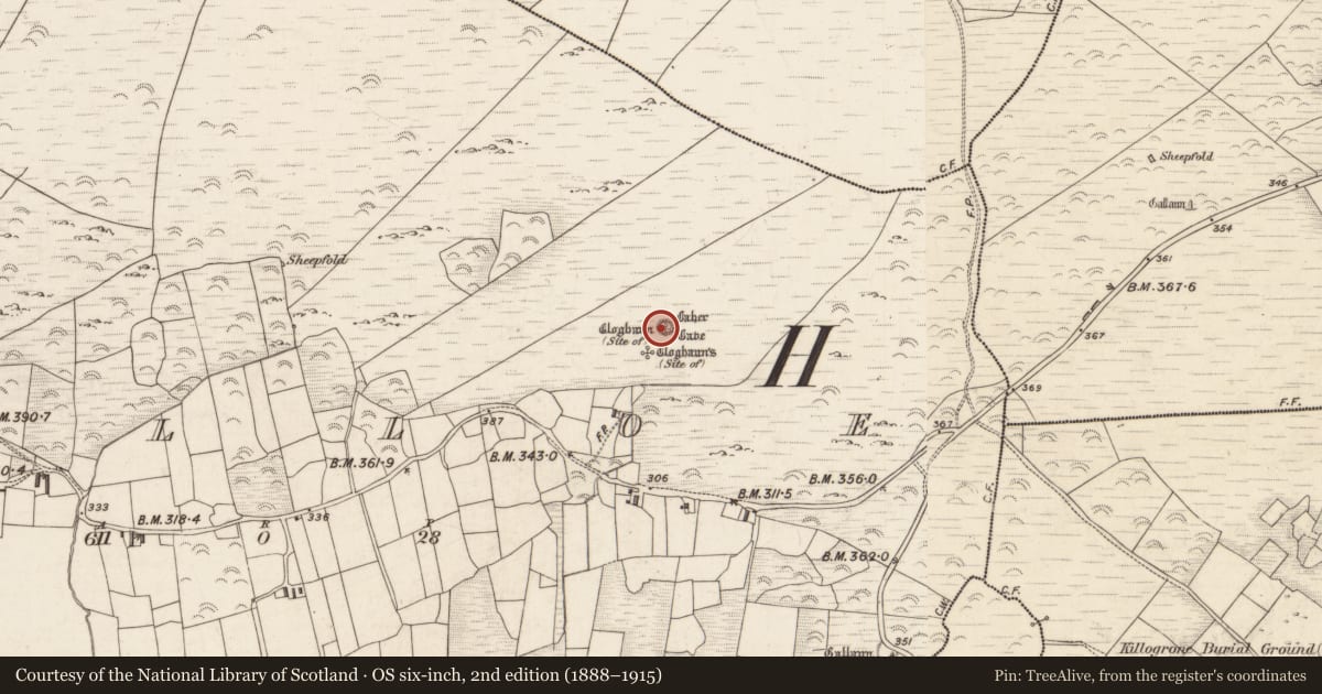 Ordnance Survey six-inch map, 2nd edition (1888–1915) covering the location of Ringfort - cashel, Killoe, County Kerry, with a pin at the register's coordinates
