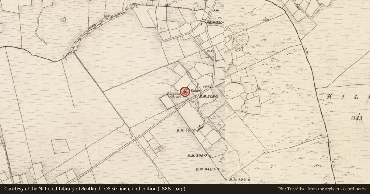 Ordnance Survey six-inch map, 2nd edition (1888–1915) covering the location of Hut site, Laharan South, County Kerry, with a pin at the register's coordinates