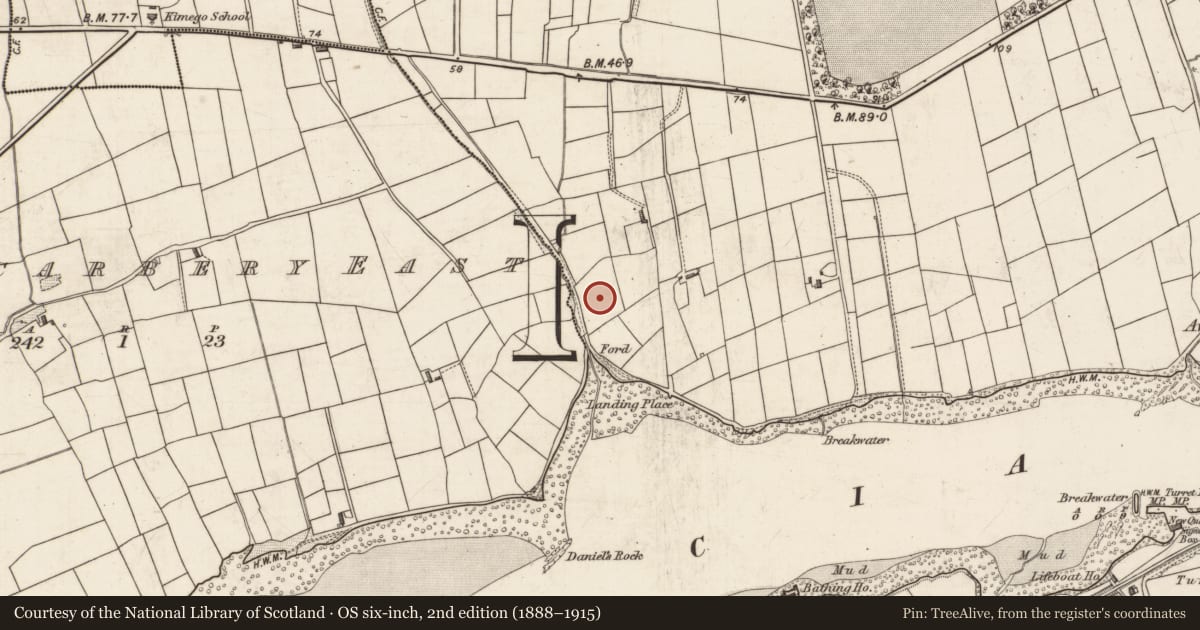 Ordnance Survey six-inch map, 2nd edition (1888–1915) covering the location of Souterrain, Castlequin, County Kerry, with a pin at the register's coordinates