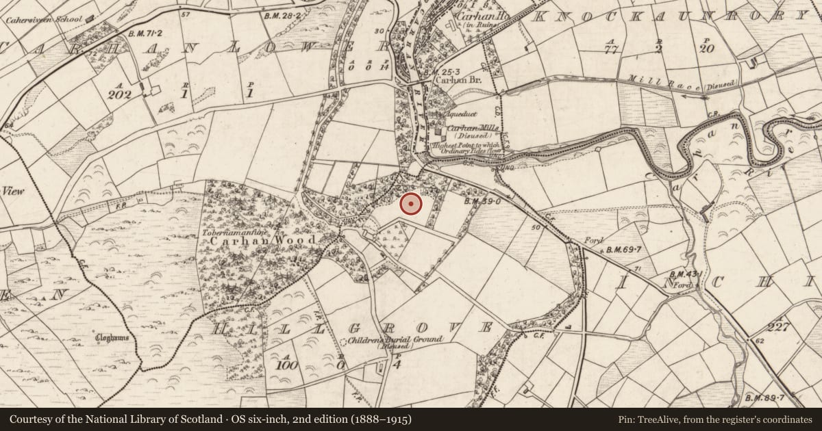 Ordnance Survey six-inch map, 2nd edition (1888–1915) covering the location of Barrow - ring-barrow, Hillgrove, County Kerry, with a pin at the register's coordinates