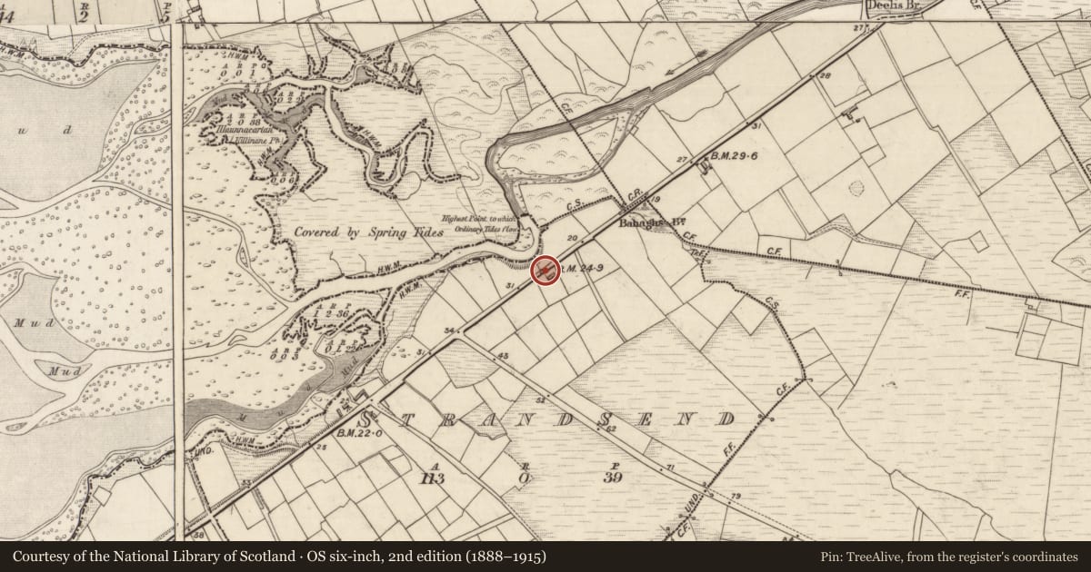 Ordnance Survey six-inch map, 2nd edition (1888–1915) covering the location of Souterrain, Strandsend, County Kerry, with a pin at the register's coordinates