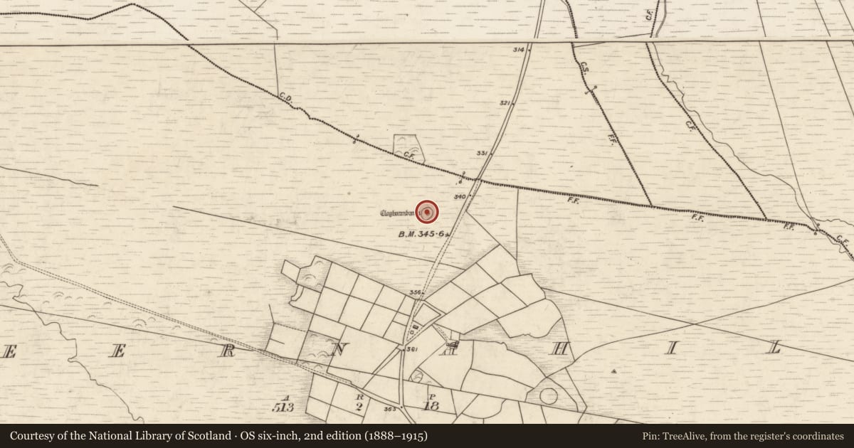 Ordnance Survey six-inch map, 2nd edition (1888–1915) covering the location of Ringfort - cashel, Teernahila, County Kerry, with a pin at the register's coordinates