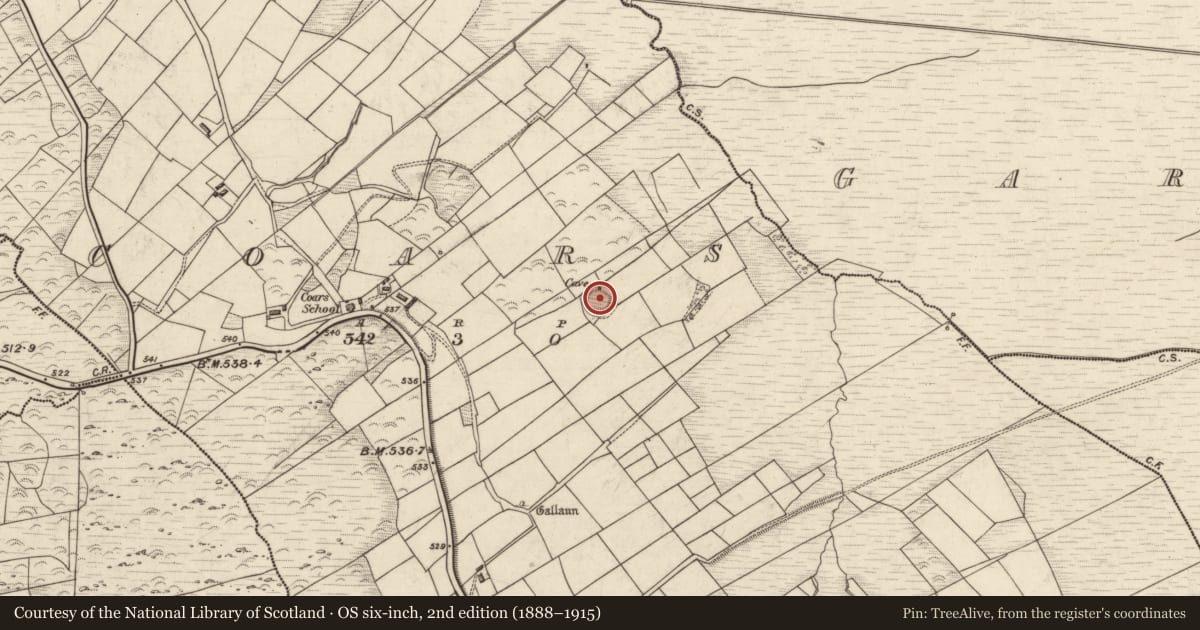 Ordnance Survey six-inch map, 2nd edition (1888–1915) covering the location of Ringfort - rath, Coars, County Kerry, with a pin at the register's coordinates