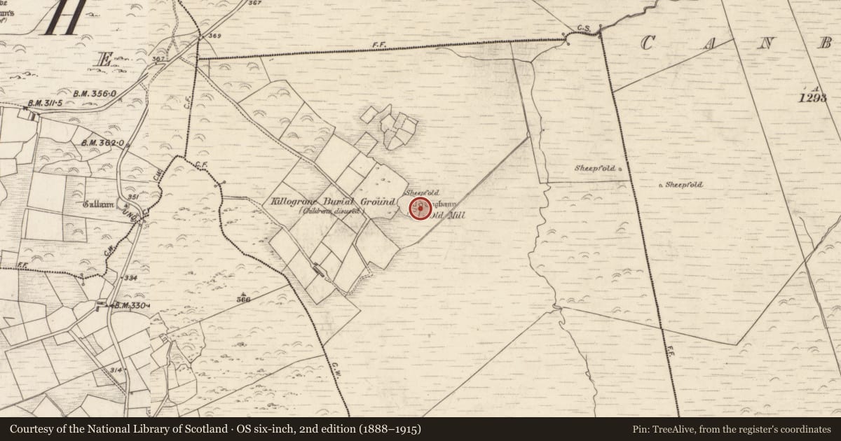 Ordnance Survey six-inch map, 2nd edition (1888–1915) covering the location of Leacht, Killogrone, County Kerry, with a pin at the register's coordinates