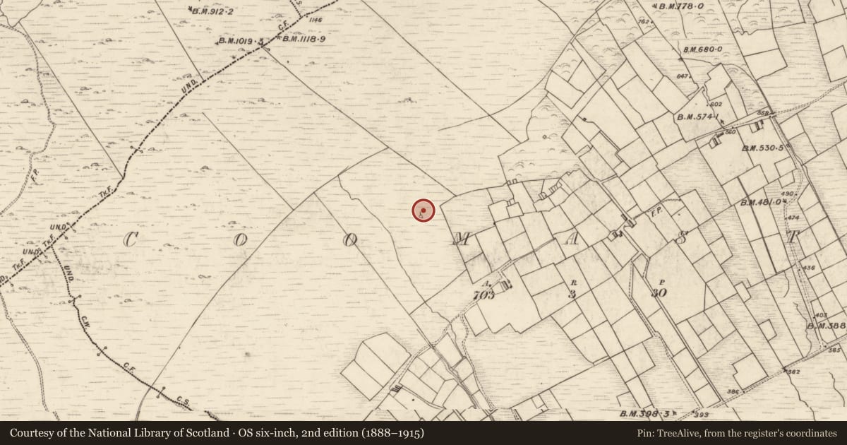 Ordnance Survey six-inch map, 2nd edition (1888–1915) covering the location of Hut site, Cúm Dhá Stogha, County Kerry, with a pin at the register's coordinates