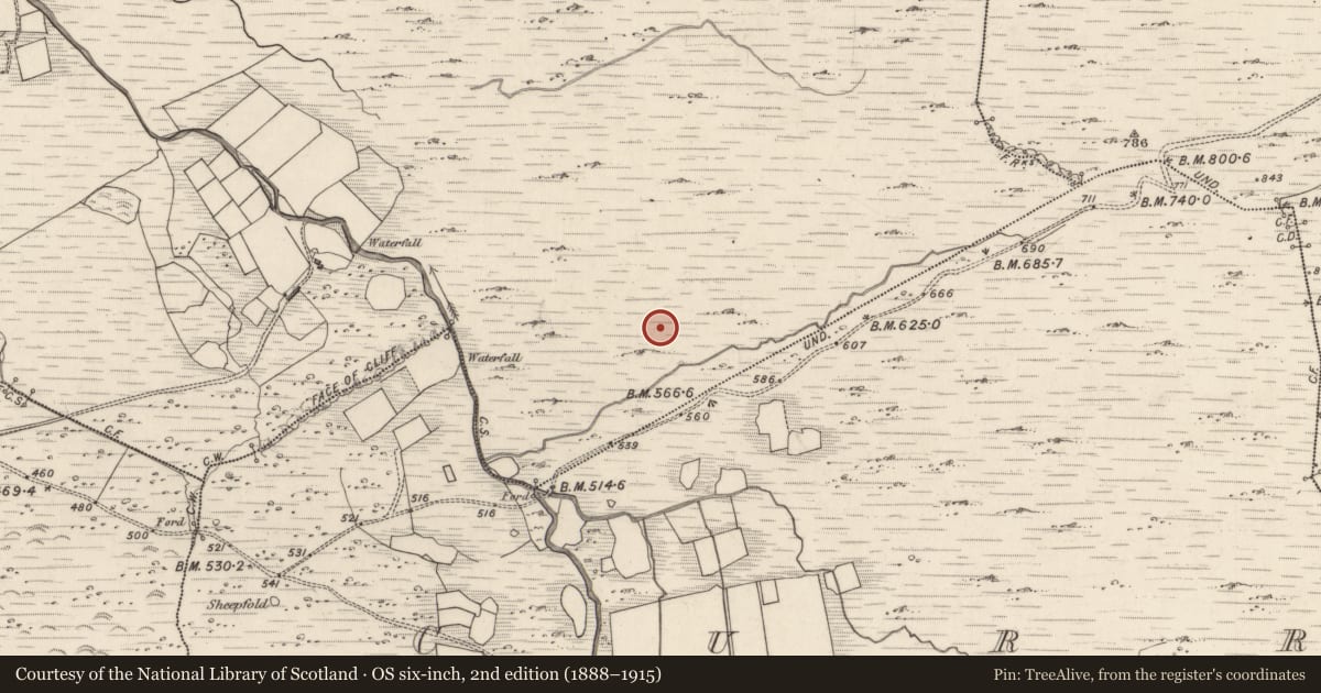 Ordnance Survey six-inch map, 2nd edition (1888–1915) covering the location of Enclosure, Meall Na Mbreac, County Kerry, with a pin at the register's coordinates