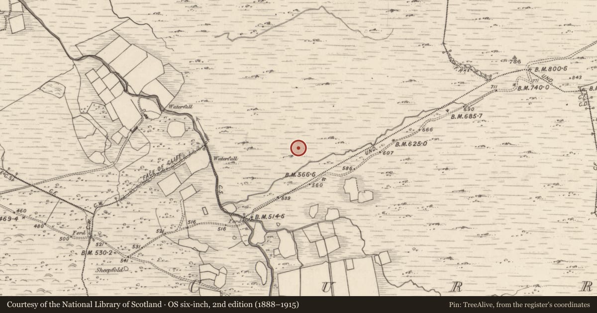 Ordnance Survey six-inch map, 2nd edition (1888–1915) covering the location of Hut site, Meall Na Mbreac, County Kerry, with a pin at the register's coordinates