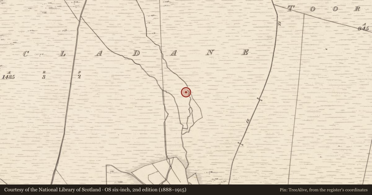 Ordnance Survey six-inch map, 2nd edition (1888–1915) covering the location of Hut site, Tuar An Chladáin, County Kerry, with a pin at the register's coordinates