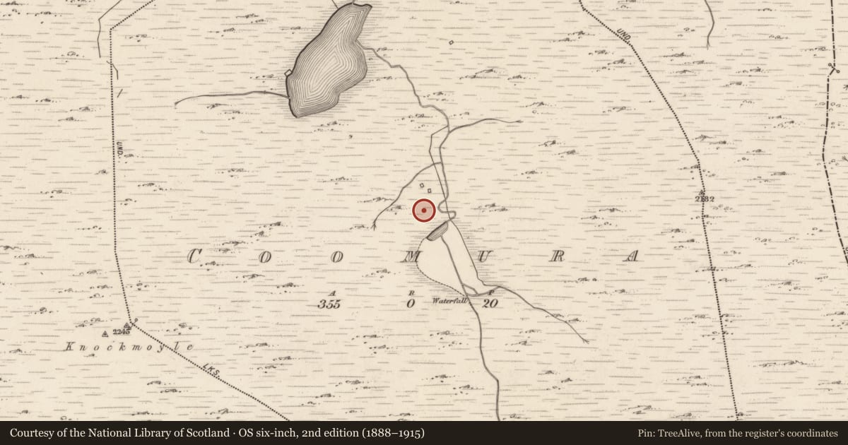 Ordnance Survey six-inch map, 2nd edition (1888–1915) covering the location of Enclosure, Com Úra, County Kerry, with a pin at the register's coordinates