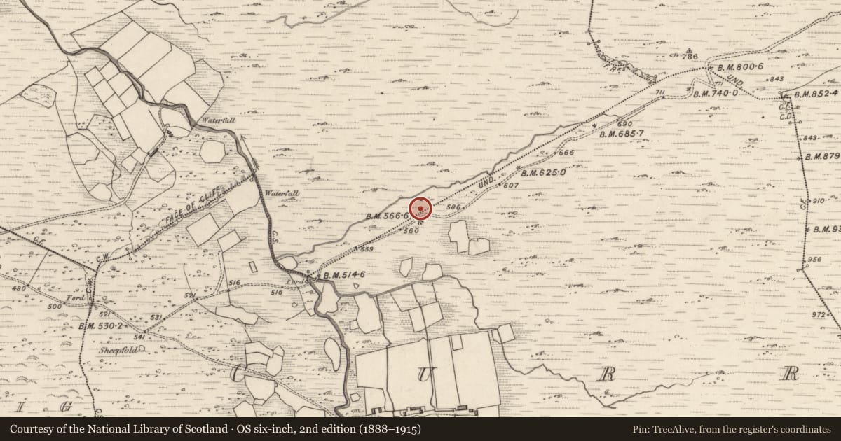 Ordnance Survey six-inch map, 2nd edition (1888–1915) covering the location of Hut site, Meall Na Mbreac, County Kerry, with a pin at the register's coordinates